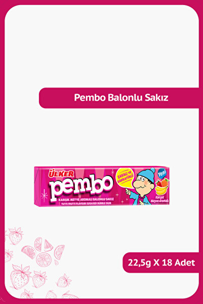 Ülker PEMBO Karışık Meyve Aromalı Balonlu Sakız - 22.5 gram - 18 Adet