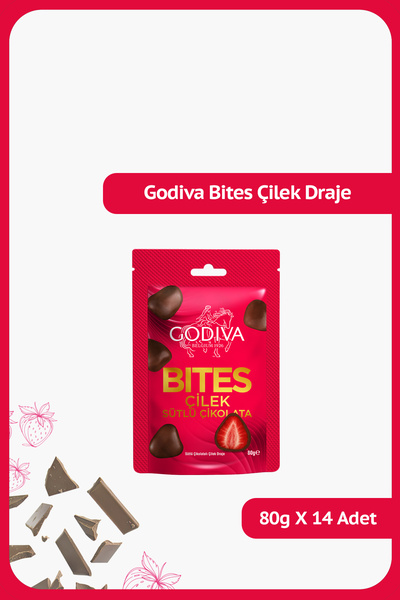 Godiva BITES - Sütlü Çikolatalı Çilek Draje - 80 gram - 14 Adet