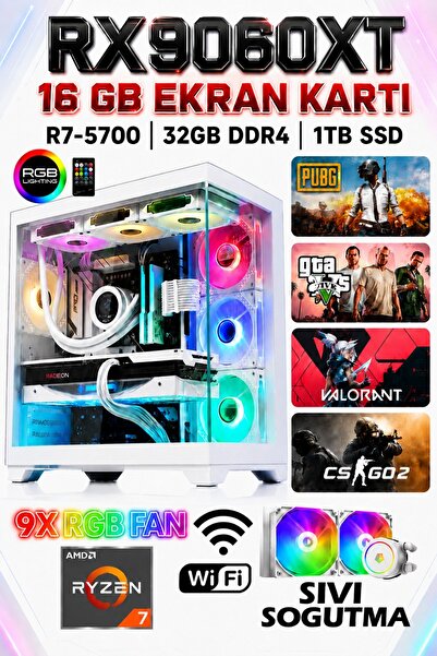 Dmc N329 Windows 11 / RYZEN 7 5700 /32GB RAM /1TB SSD /16GB RX9060XT Oyuncu M...