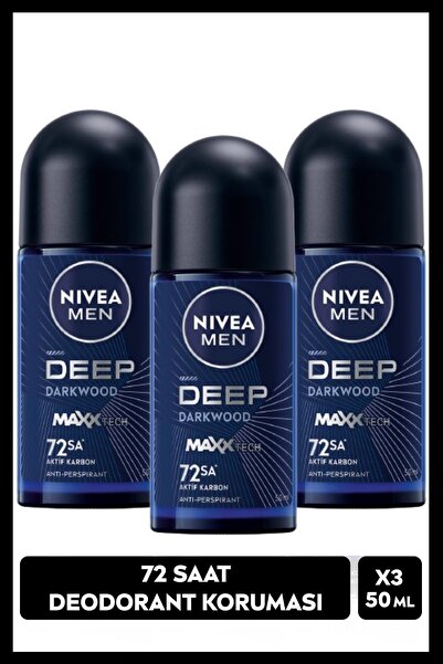 NIVEA MEN Erkek Roll-on Deodorant Deep Darkwood 50ml, 72 Saat Ter Koruma, Mas...