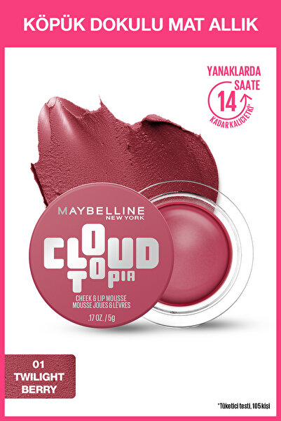 Maybelline New York Cloudtopia Köpük Dokulu Mat Allık & Ruj 01 Twilight Berry