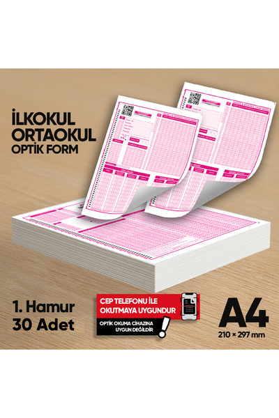 Karakutu Yayınları İlkokul-Ortaokul Deneme Sınavları İçin 30 Adet Optik Form