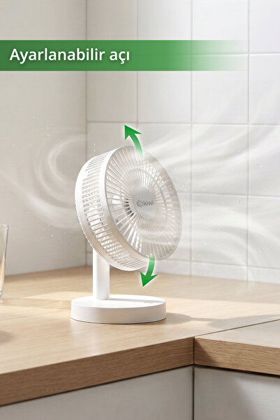 Kiwi Kfan-7607 Şarjlı Beyaz Ayarlanılabilir Mini Fan Masa Üstü Vantilatörü Usb Soğutucu Sessiz Fan