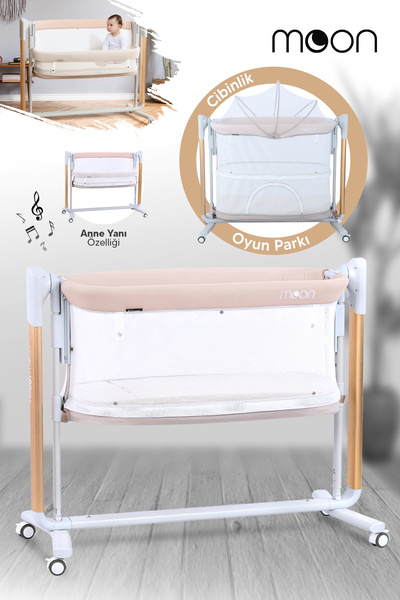 Huggy Moon Bej Akıllı Beşik – Oyun Parkı - Otomatik Sallanabilir, Sensörlü, K...