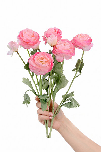 Yapay Çiçek Deposu Yapay Çiçek 3lü Şakayık Ranunculus Dalı 50 cm Pembe