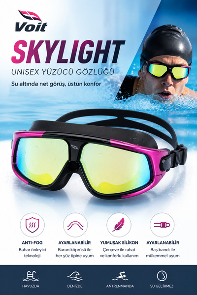 Voit Skylight Unisex Aynalı Yüzücü Gözlüğü | Anti-Fog, UV Korumalı, Silikon