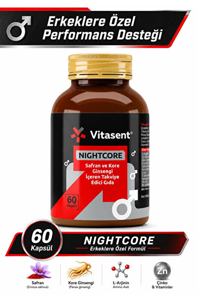 VİTASENT Nightcore Erkeklere Özel Takviye 60 Kapsül – Safran, Kore Ginsengi, ...