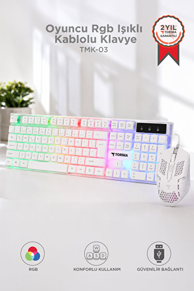 Torima Oyuncu Rgb Işıklı Kablolu Q Klavye Ve Mouse Seti TMK03 Beyaz