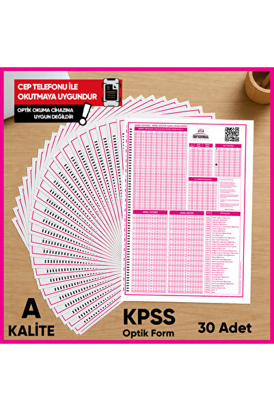 Karakutu Yayınları KPSS Lisans ÖnLisans Ortaöğretim (GY-GK) Deneme Sınavları İçin 30 Adet Optik Form