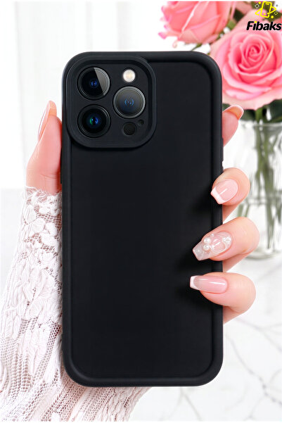 Fibaks iPhone 16 Pro Kılıf Kamera Korumalı Yumuşak Dokulu Darbe Emici Siyah S...