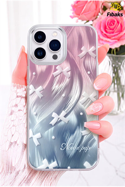 Fibaks iPhone 15 Pro Max Kılıf Parlak Fiyonk Desenli Darbe Emici Kamera Çıkın...
