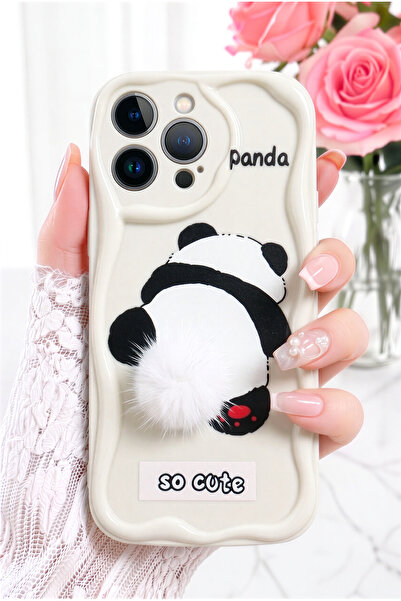 Fibaks iPhone 15 Pro Max Kılıf Tasarımlı Desenli Kamera Korumalı Panda Beyaz ...