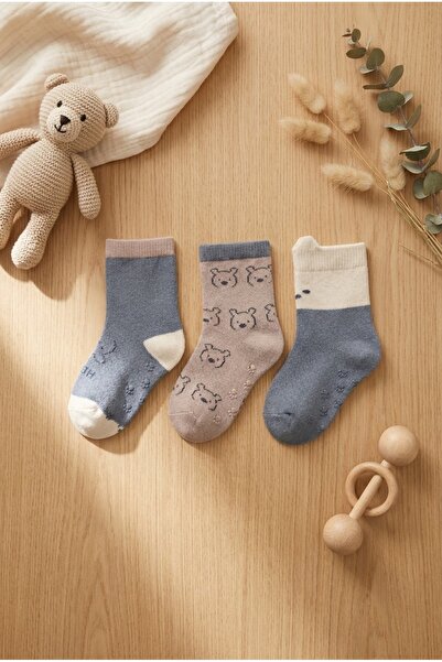 Katia&Bony Baby Cute Teddy Bear Patterned 3-Piece Towel Socks