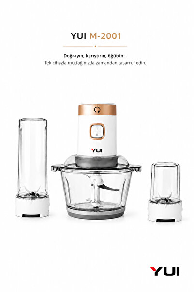 Yui M 2001 2L Cam Hazneli Blender Seti Smoothie ve Kahve Öğütücü 3’ü 1 Arada