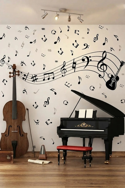 Kt Grup Müzik Gitar Nota Salon Oturma Odası Sticker Seti