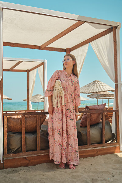 LOCCO Rochie de damă cu model de flori Sakura roz