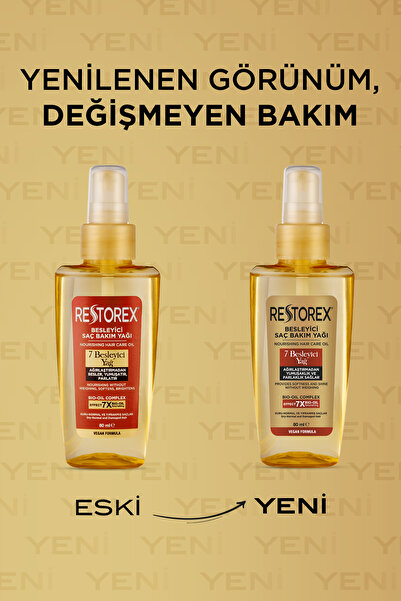 Restorex 7 Besleyici Saç Bakım Yağı 80 ml - Parlaklık ve İpeksi Yumuşaklık - Kuru, Normal ve Yıpranmış Saçlar