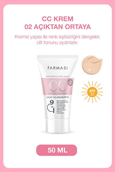 Farmasi CC Krem | 02 Light to Medium SPF 25 Nemlendirici 9 in 1 Ton Eşitleyic...