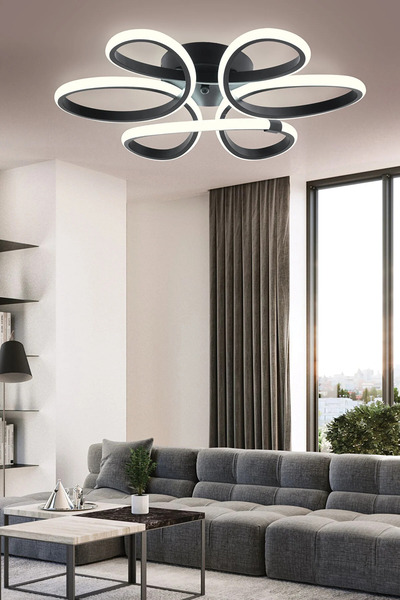 Dekorluna Alis Modern Siyah Plafonyer Tavana Beyaz Işık Sıfır Salon Mutfak Ya...