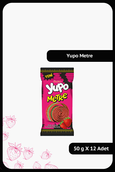 Ülker YUPO Metre - Çilek Aromalı Yumuşak Şekerleme - 50 gram - 12 Adet