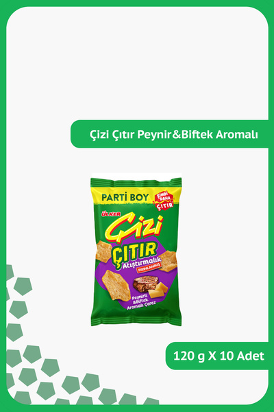 Ülker ÇİZİ ÇITIR - Peynirli&Biftek Aromalı - Süper Boy - 120 gram - 10 Adet