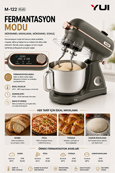 Yui M122 Plus Easy Chef Dc Motor Stand Mikser Çift Başlıklı Hoparlör Özellikli Mat Gri Gold