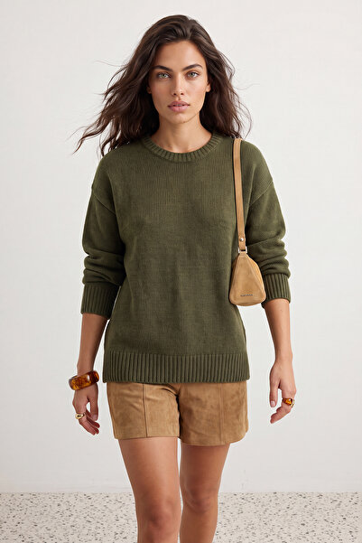 Trendyol Kollektion Khakifarbener, locker geschnittener Strickpullover mit we...