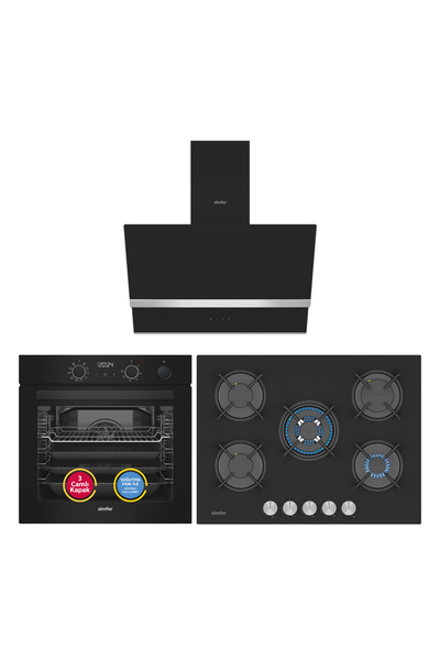 Simfer 0+10 Fonksiyon Steam Master Siyah 3'lü Ankastre Set ( 8244 Fırın - 375...