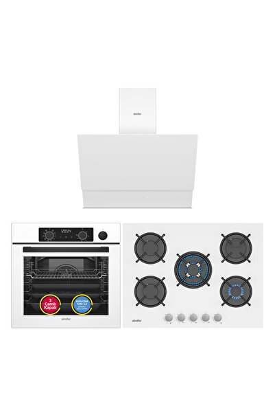 Simfer 0+10 Fonksiyon Steam Master Beyaz 3'lü Ankastre Set (8245 Fırın + 3751...