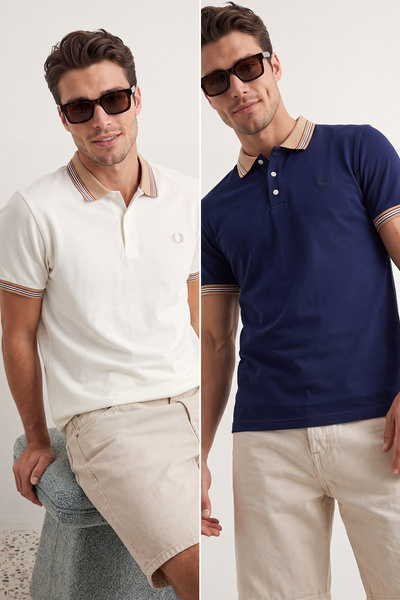 Trendyol Collection Tricou cu guler polo, 100% bumbac, 100% bumbac, 2 pachete...