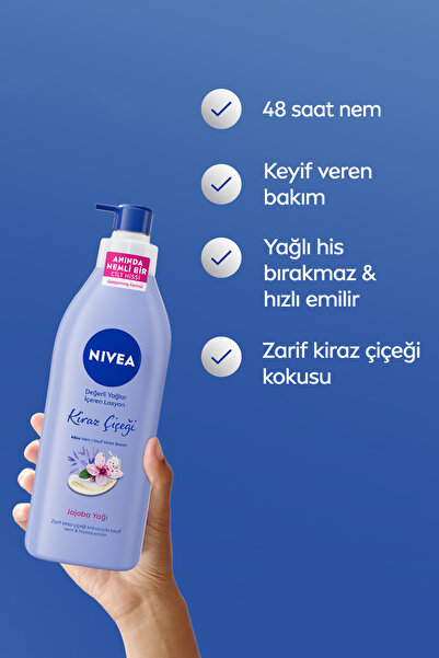 NIVEA Kiraz Çiçeği Değerli Yağlar İçeren Nemlendirici Vücut Bakım Losyonu 400ml, Kuru Cilt, X2 Adet