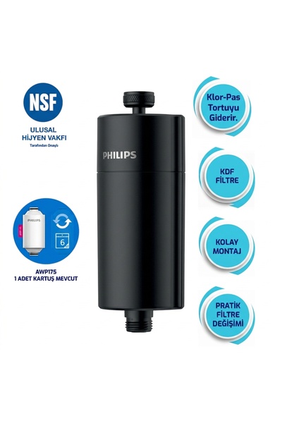 Philips Duş Filtresi Cilt ve Saç Dostu Awp1775bk Siyah
