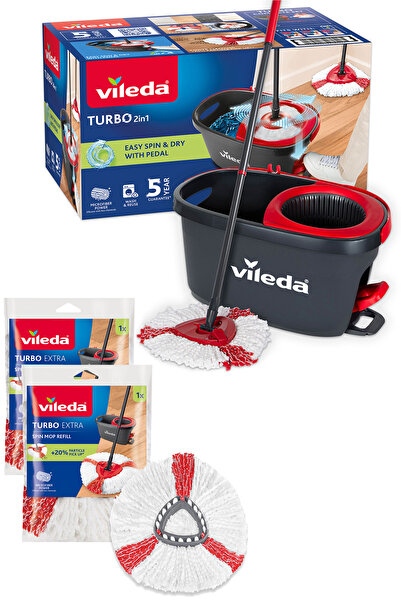 Vileda Turbo 2in1 Yeni Pedallı Temizlik Seti + 2 Paket Turbo Extra Yedek Paspas