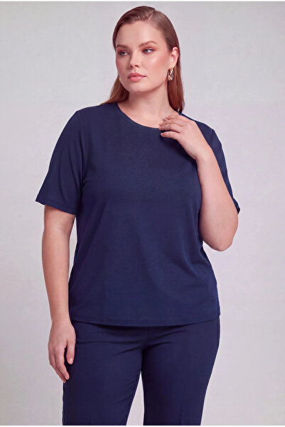 RMG Crew Neck Large Size Navy Blue Cotton T-Shirt