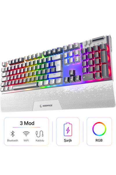 Rampage Carbon Pro Gb Bluetooth Klavye Şarjlı Wifi Kablosuz Klavye Rgb Red Me...