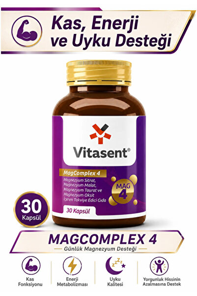 VİTASENT Vitamin MagComplex 4 – Magnezyum Sitrat, Malat, Taurat & Oksit ile K...