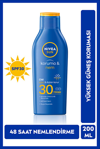 NIVEA SUN SPF30 Koruma Ve Nemlendirici Güneş Koruyucu Vücut Losyonu 200ml, Su...