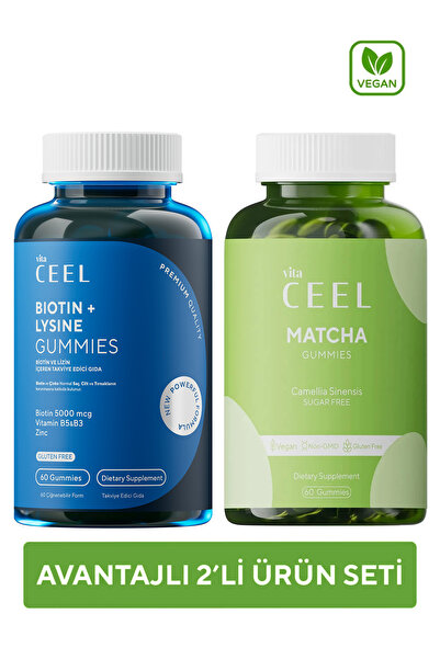 VitaCeel 2'li Saç&Tırnak Vitamini ve Matcha Şekersiz Vitamin Vegan Gummy Çiğn...