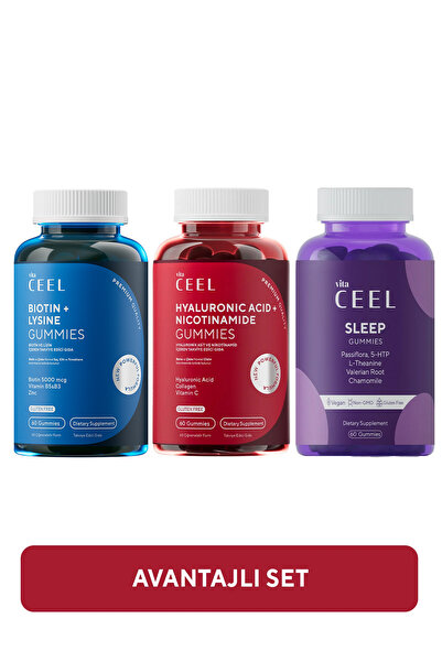 VitaCeel 3'lü Cilt Vitamini, Uyku Vitamini ve Saç&Tırnak Vitamini Gummy Çiğne...