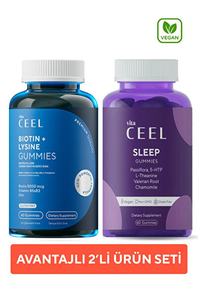 VitaCeel 2'li Saç&Tırnak Vitamini ve Uyku Vitamini Gummy Vegan Çiğnenebilir V...