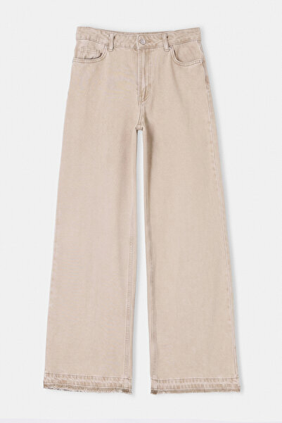 Trendyol Kollektion Beigefarbene Vintage-Jeans mit Wascheffekt, detaillierten...
