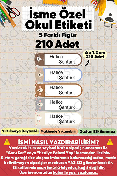 hdsticker İsme Özel Okul Etiketi Kalem Defter Etiketi Özel İsim Yazılabilen S...
