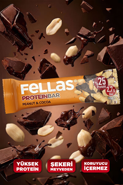 Fellas Protein Bar - Yer Fıstıklı ve Kakaolu (32 g) x 12 Adet