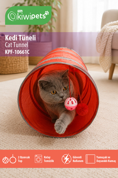 Kiwi KPT-10661C نفق القطط |   نفق ألعاب قابل للطي ومساحة للإخفاء وتصميم متين