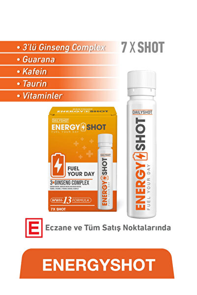 DAILYSHOT EnergyShot 3’lü Ginseng Complex, Guarana, Kafein, Taurin ve Vitamin...