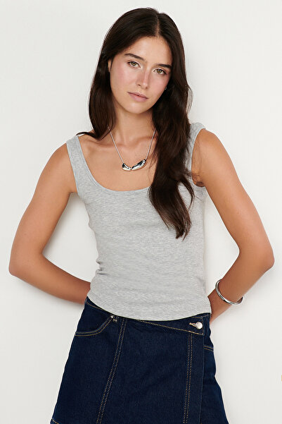 AC&Co / Altınyıldız Classics Gray Melange Premium Cotton Camisole Soft Textur...
