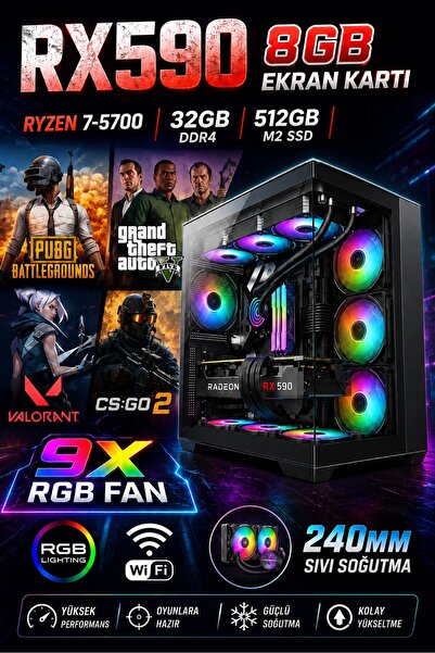 Dmc N335 Win 11 /Ryzen 7 5700/32GB RAM/512GB M2/ 8GB RX590 / Sıvı soğutmalı O...