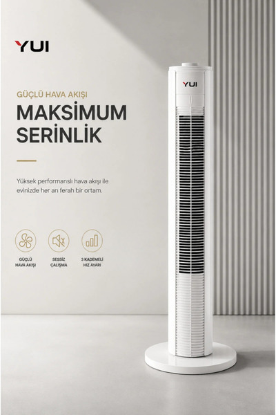 Yui TF60 60W 90 Cm 3 Hız Ayarlı Kule Tipi Vantilatör Fan - Beyaz