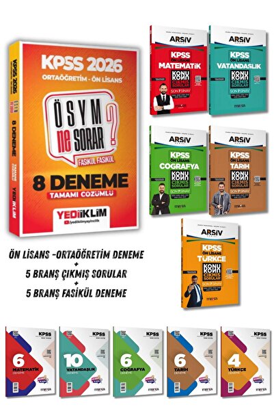 Yediiklim Yayınları KPSS Ön Lisans ÖSYM NE SORAR 8 Deneme + Konu Konu Çıkmış ...