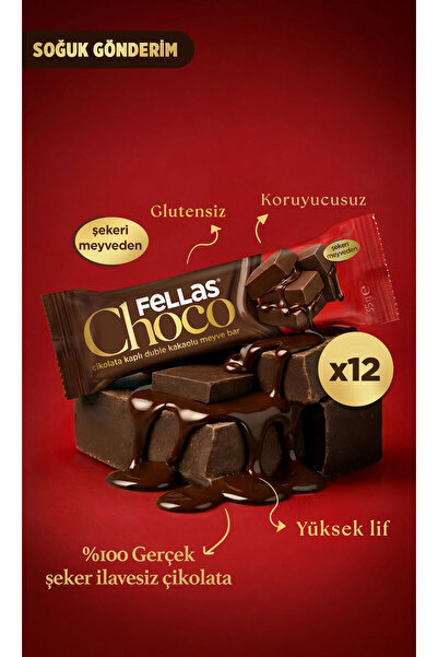 Fellas Choco - Çikolata Kaplı Duble Kakaolu Meyve Bar (35 g) x 12 Adet